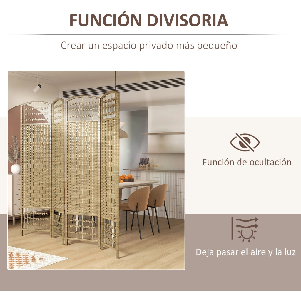 Biombo Pieghevole 4 Pannelli ¨C Zephmum ¨C Naturale 160x170cm