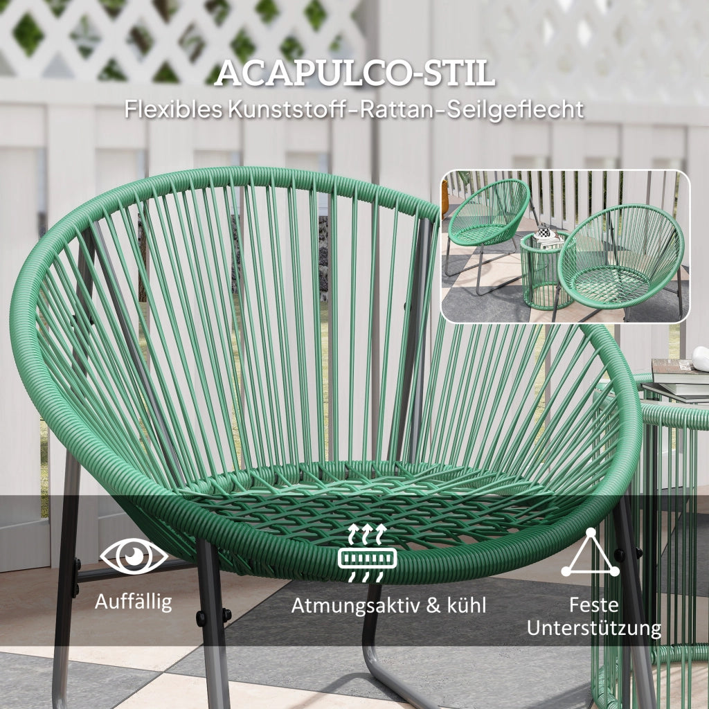 Set da giardino 3 pezzi ¨C zephmum ¨C tavolo con vetro, 2 sedie con cuscini, polirattan verde