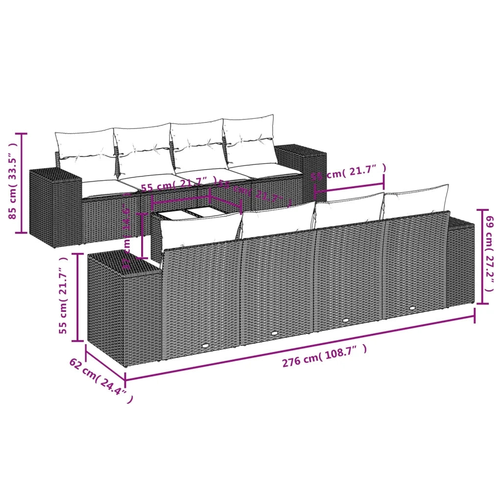 Set Divani da Giardino 9 pz con Cuscini Nero in Polyrattancod mxl 90815
