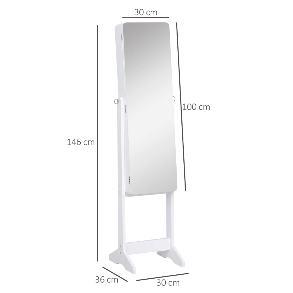 Armadio Portagioie e Trucchi con Specchio e Illuminazione LED Automatica Bianco 30x146x36 cm