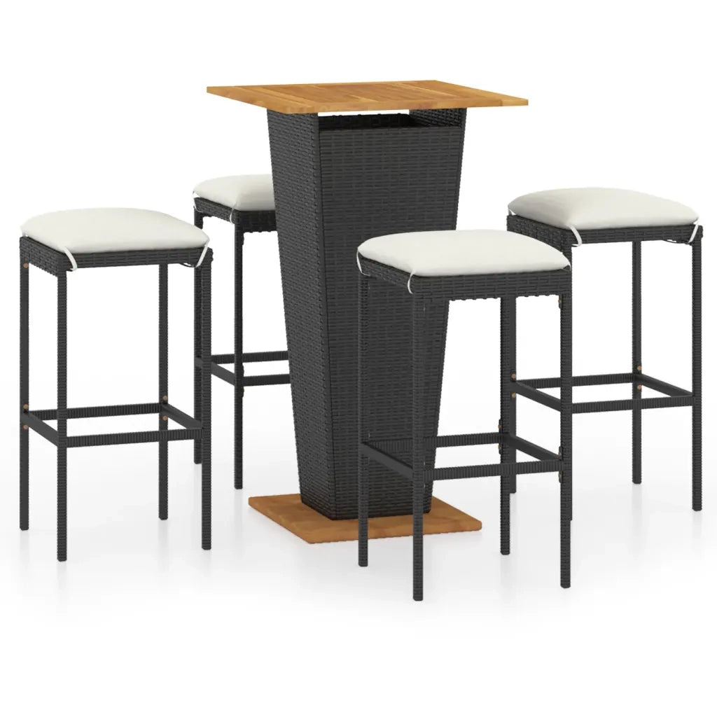 Set da Bar da Giardino 5 pz con Cuscini in Polyrattan Nero 3064850