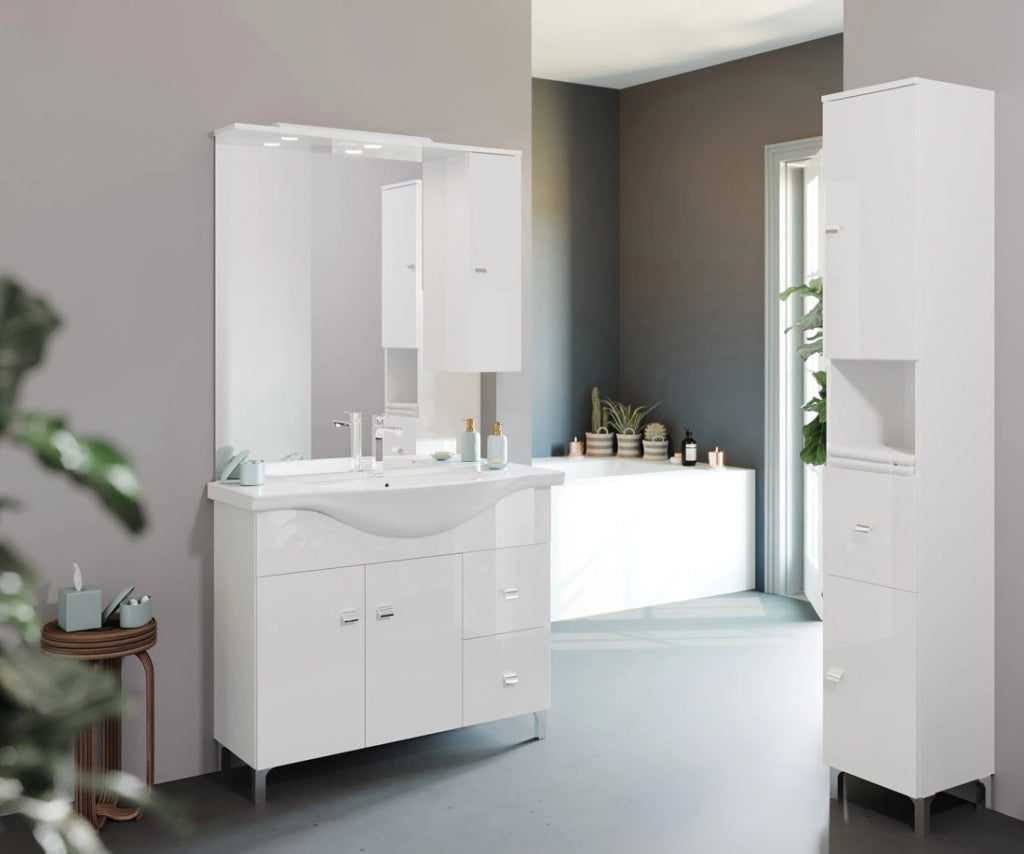 Mobile Colonna Bagno Alto 2 Ante 1 Cassetto Desig Moderno Bianco Savinidue
