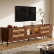 Mobile porta TV con 4 cassetti, 2 ante in vetro curvo, LED con app, per soggiorno, noce, 180 × 40 × 50 cm