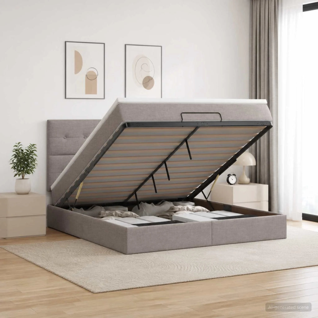 Letto ottomano con materasso Tortora 180 x 200 cm Tessuto 3457512