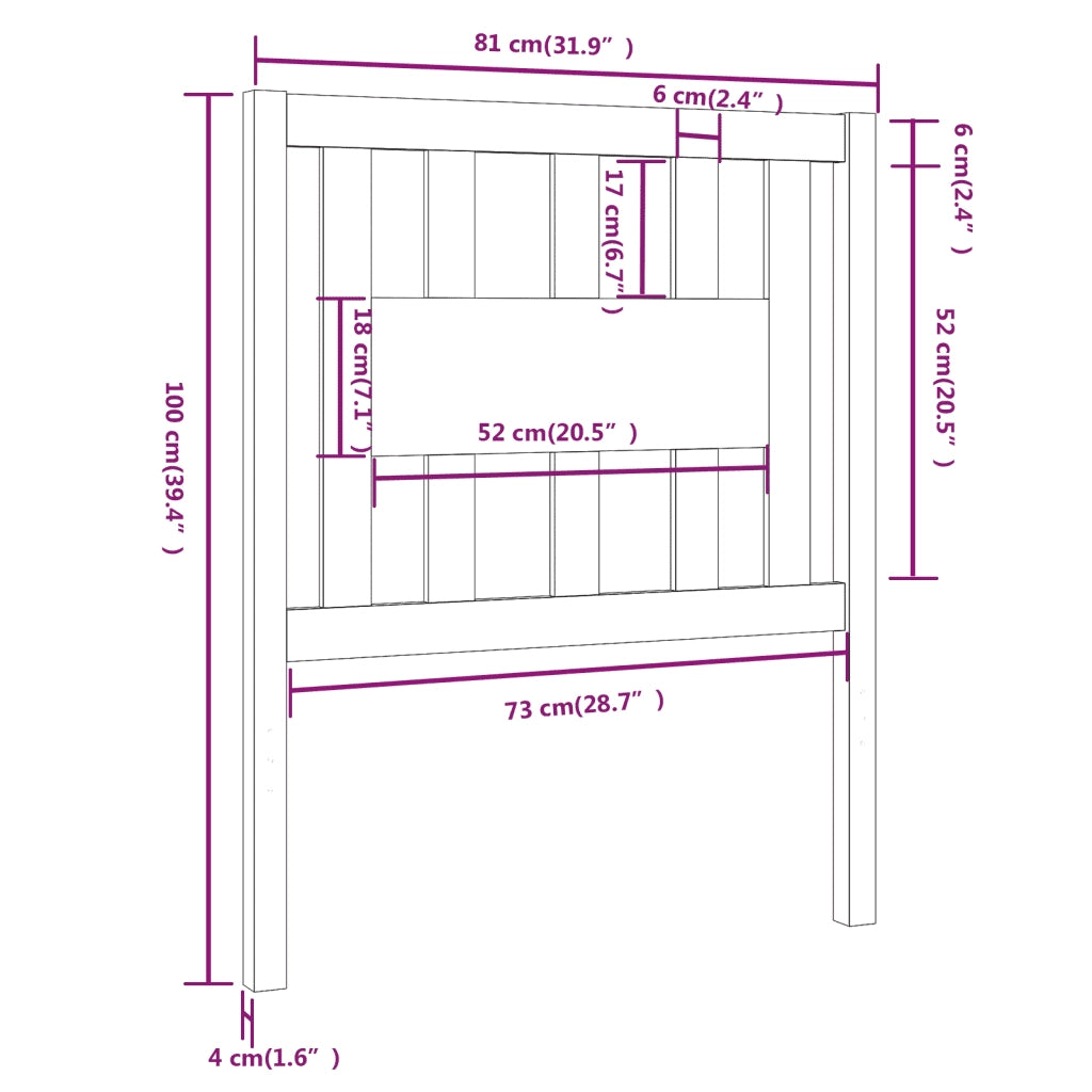Testiera per Letto Nera 81x4x100 cm in Legno Massello di Pino 818649