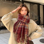 Sfumatura rossa, sciarpa e scialle morbidi a forma di palla di neve, stoffa jacquard geometrica di alta qualità per autunno/inverno, accessorio rilassante per donne (65*200cm)