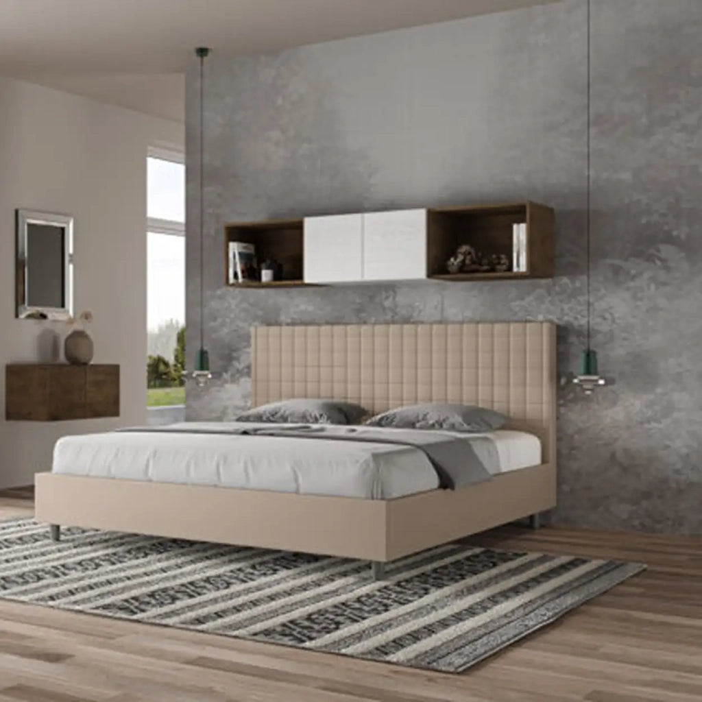 Letto senza rete imbottito 180x210 similpelle tortora Sunny