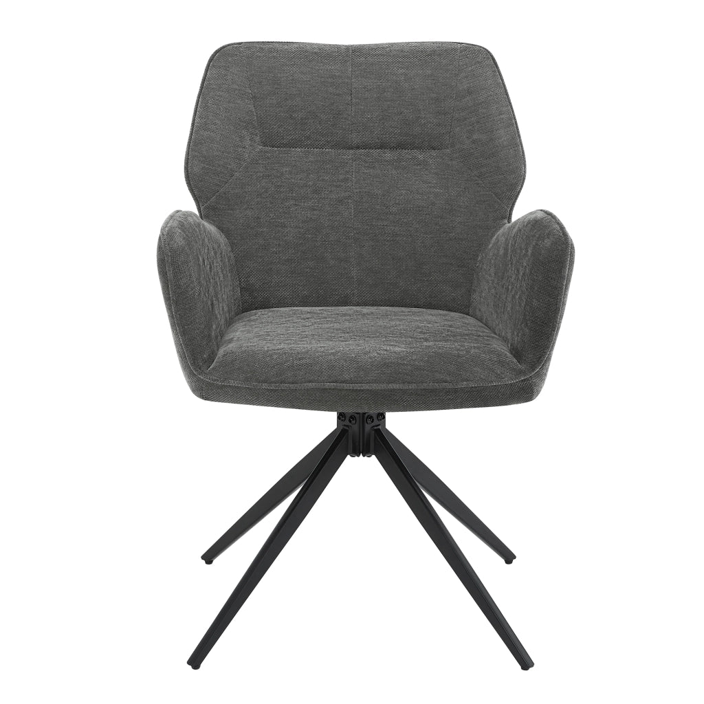 Set di 2 sedie girevoli da pranzo - con braccioli - in chenille e metallo - grigio scuro