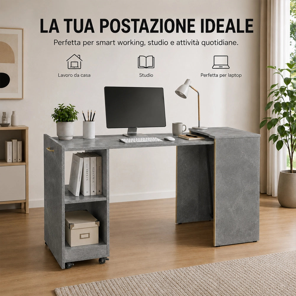 Mobile con Tavolo a Scomparsa Grigio Richiudibile Salvaspazio Scrivania Libreria