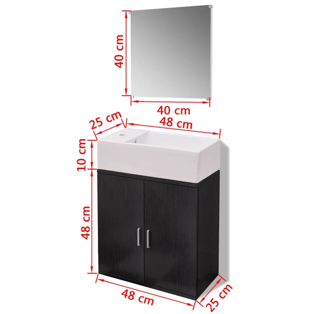 Set Mobili da Bagno e Lavandino 3 pz Nero