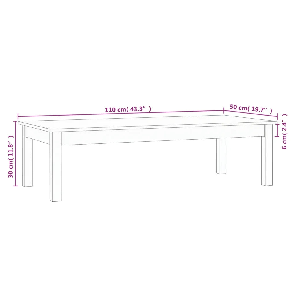 Tavolino da salotto | Tavolino da caff¨¨ | Tavolino da Soggiorno Bianco 110x50x30 cm Legno Massello di Pino