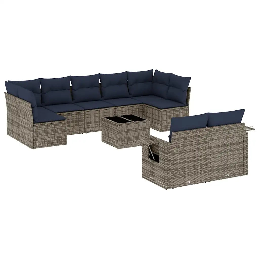 Set Divani da Giardino 10 pz con Cuscini Grigio in Polyrattan 3220630