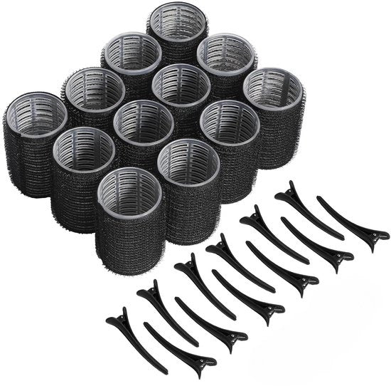 Set di 12 bobine per capelli con adesivo per capelli a forma di spirale per pony, per creare volume e onde al radiale - Nero