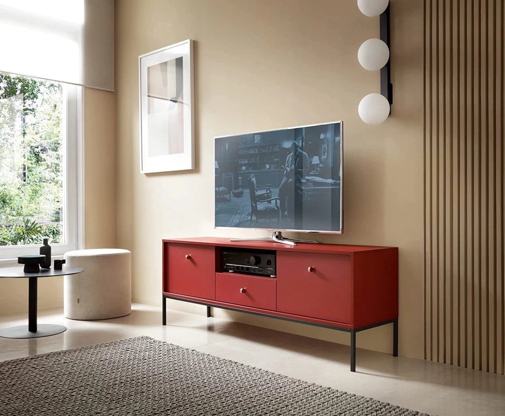MOBILE TV PORTA TV CASSETTIERA ROSSO PIEDI NERI 153.5x56.2x39cm MONO