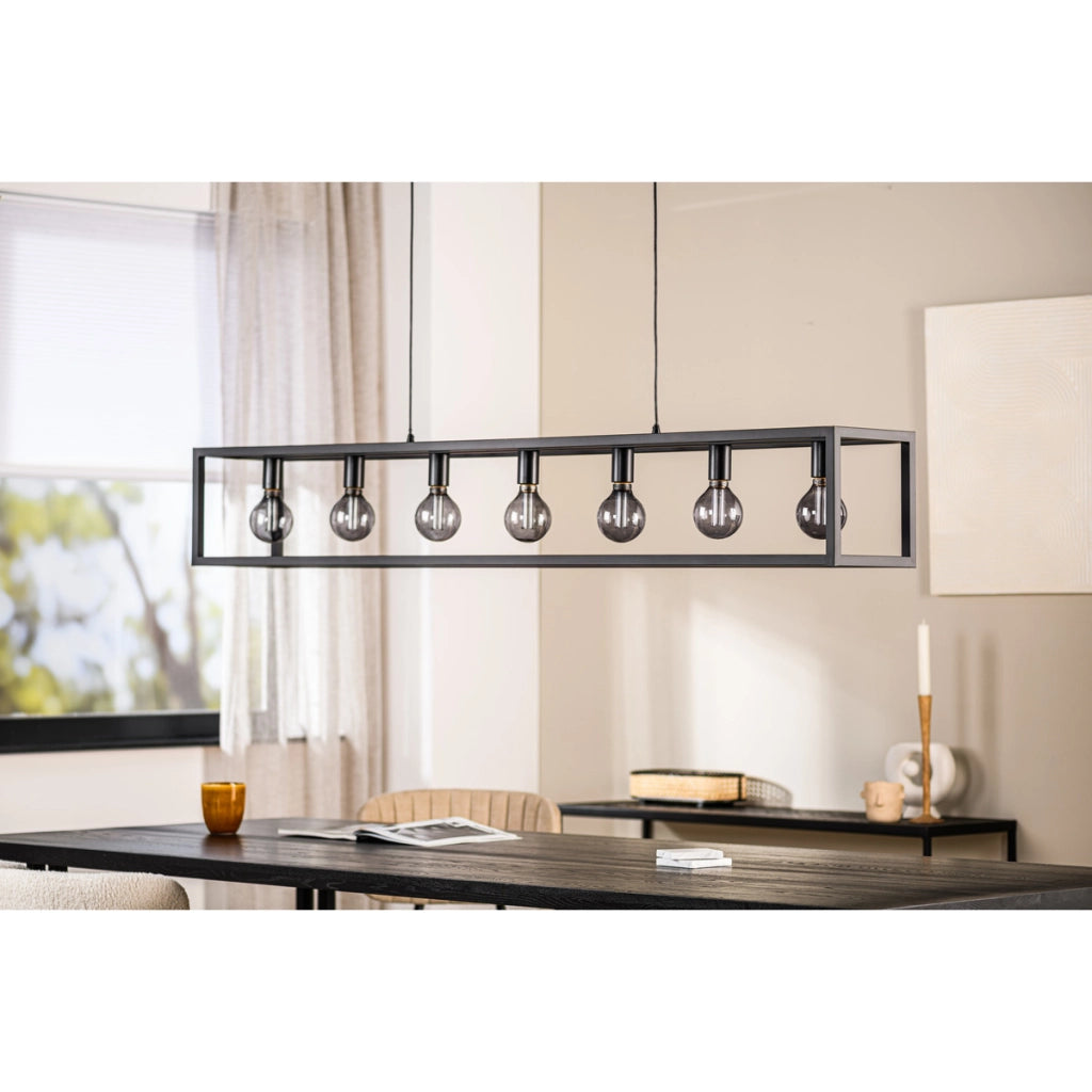 Lampadario a sospensione 7 luci H340 nero stile industriale a gabbia