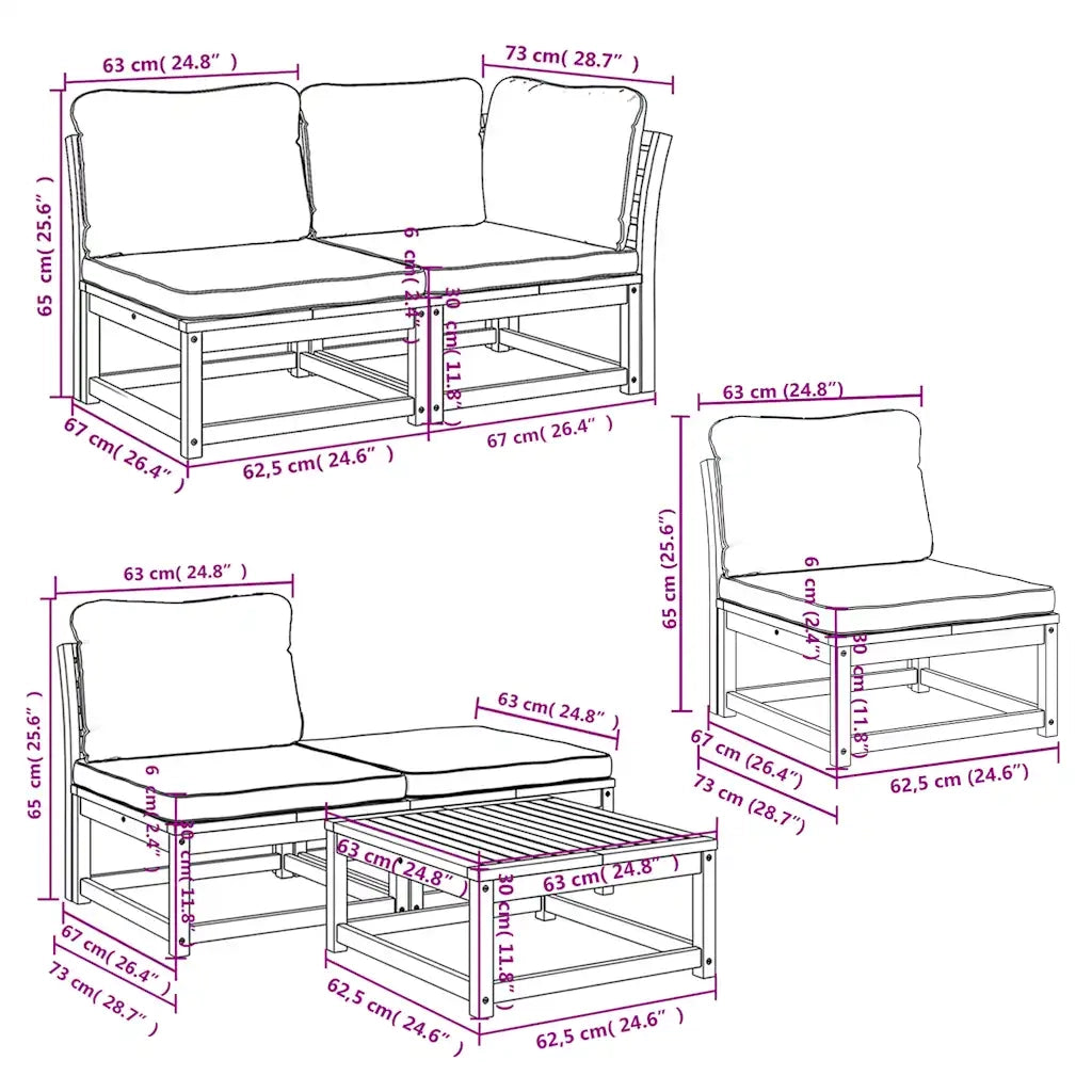 Set Salotto da Giardino 8 pz con Cuscini Legno Massello Acacia