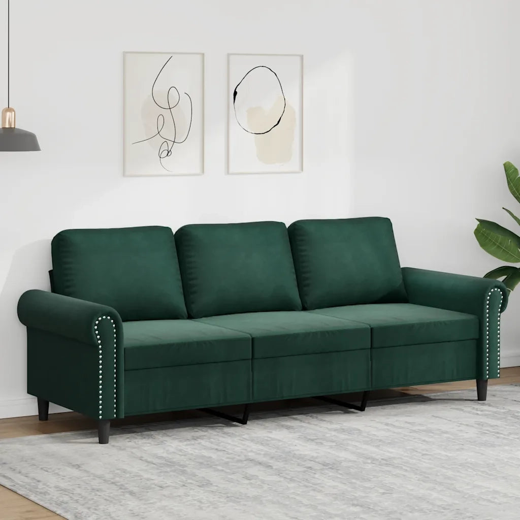 Divano a 3 Posti Verde Scuro 180 cm in Velluto