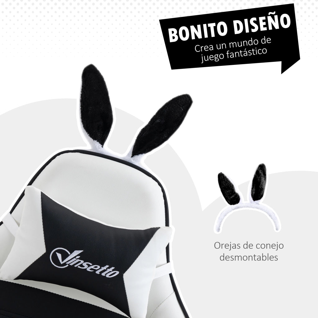 Sedia Gaming con Schienale Regolabile ¨C zephmum ¨C Nero e Bianco, Struttura in Metallo, 65x63x136-142 cm