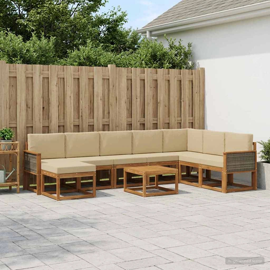 Set di divani da esterno 9 pz Naturale e Beige 3385469