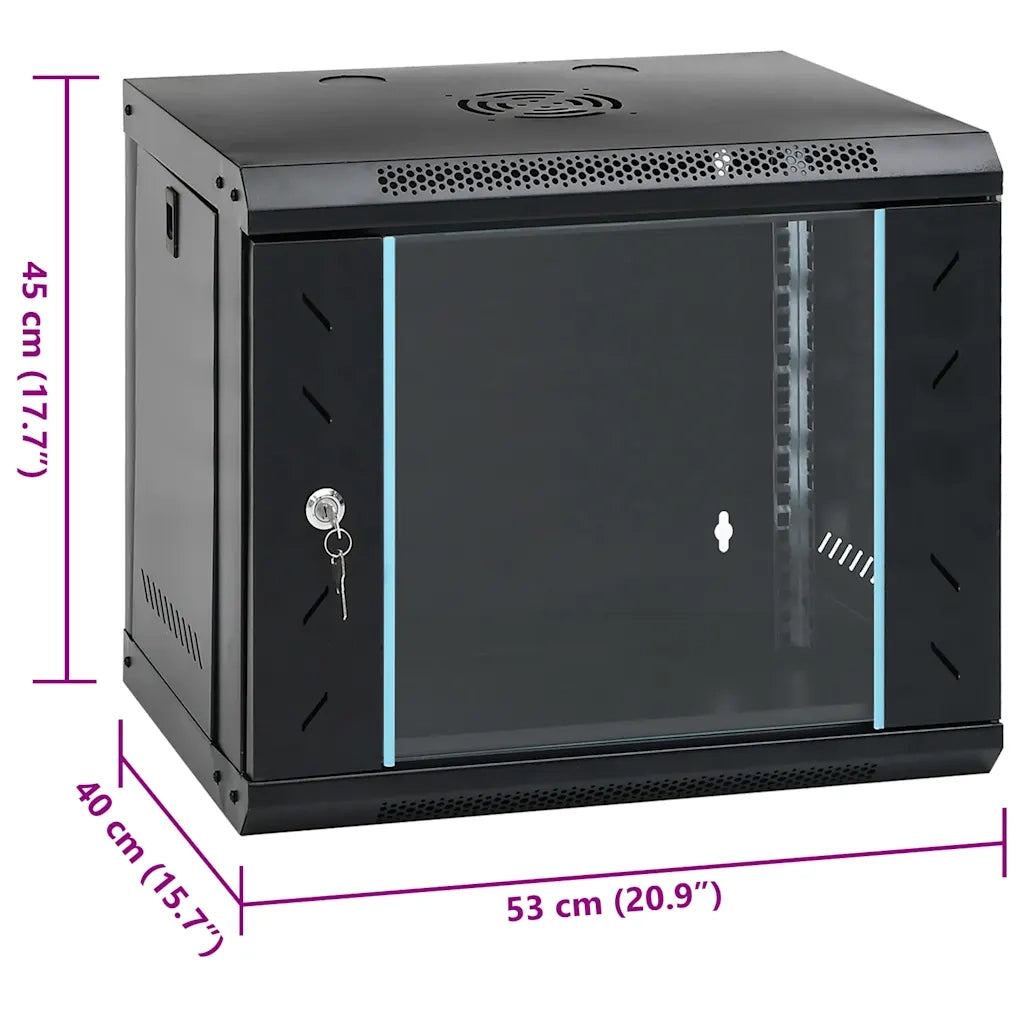 Armadio di rete a parete 9U 53 x 40 x 45 cm con serratura e pannelli rimovibili stile moderno acciaio nero 02_0045827