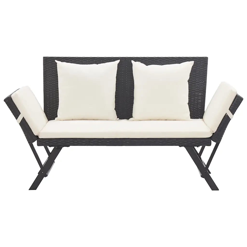 Panchina da Giardino con Cuscini 176 cm Nera in Polyrattan 46230