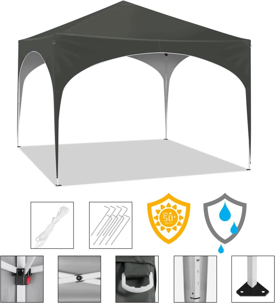 Gazebo da Giardino Richiudibile 3x3m Gazebo Esterno in Ferro Regolabile in Altezza Tendone con Soffitto Semicircolare Pieghevole Protezione Solare, Tende per eventi Facile da Montare Grigio