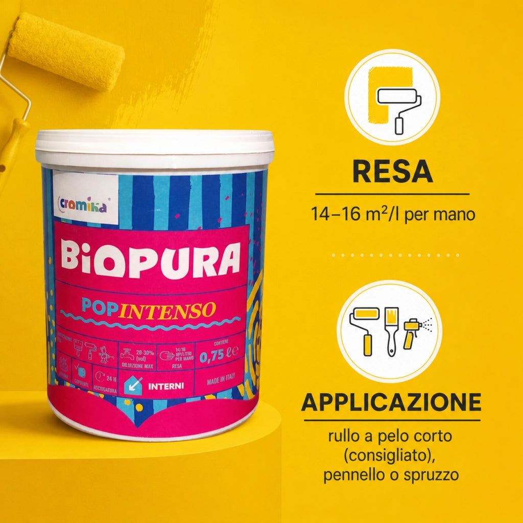 Popintenso palestra e decori interni pittura murale lavabile e coprente cromika *** formato 0,750 lt, colore- giallo ...