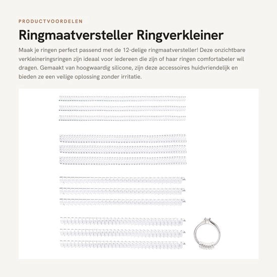 Set di misurazione per anelli 12 pezzi - Ring di riduzione trasparente - Set di adattamento per anelli - Silicone trasparente - Duraturo e idrofilo - 4 misure disponibili - Riduzione di anelli