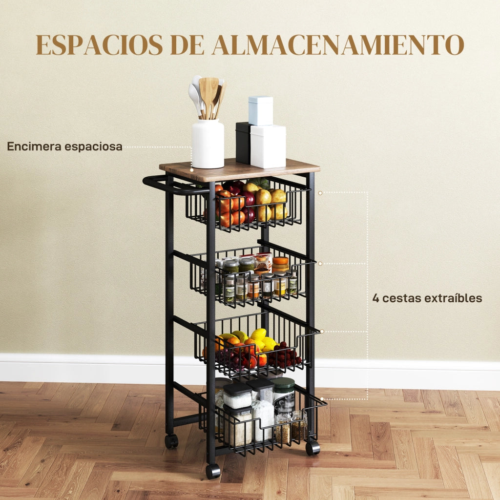 Carrello per Cucina con 4 Cesti ¨C Minimal ¨C 49.5x31x91 cm Robe