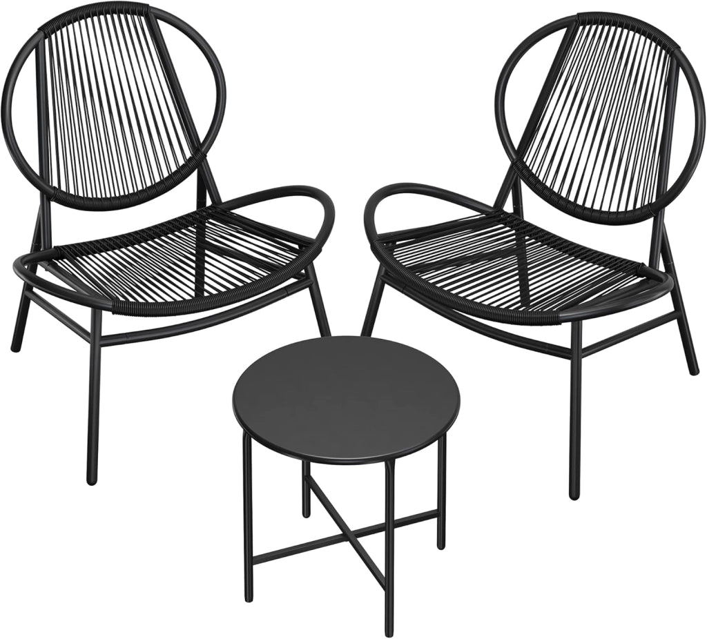 SONGMICS Set di 3 Mobili da Giardino Trattoria, Sedie Acapulco, Sedie da Esterno, Tavolino e 2 Sedie, Set di Mobili per Interni ed Esterni, Portico del Balcone, Nero Inchiostro GGF021B01