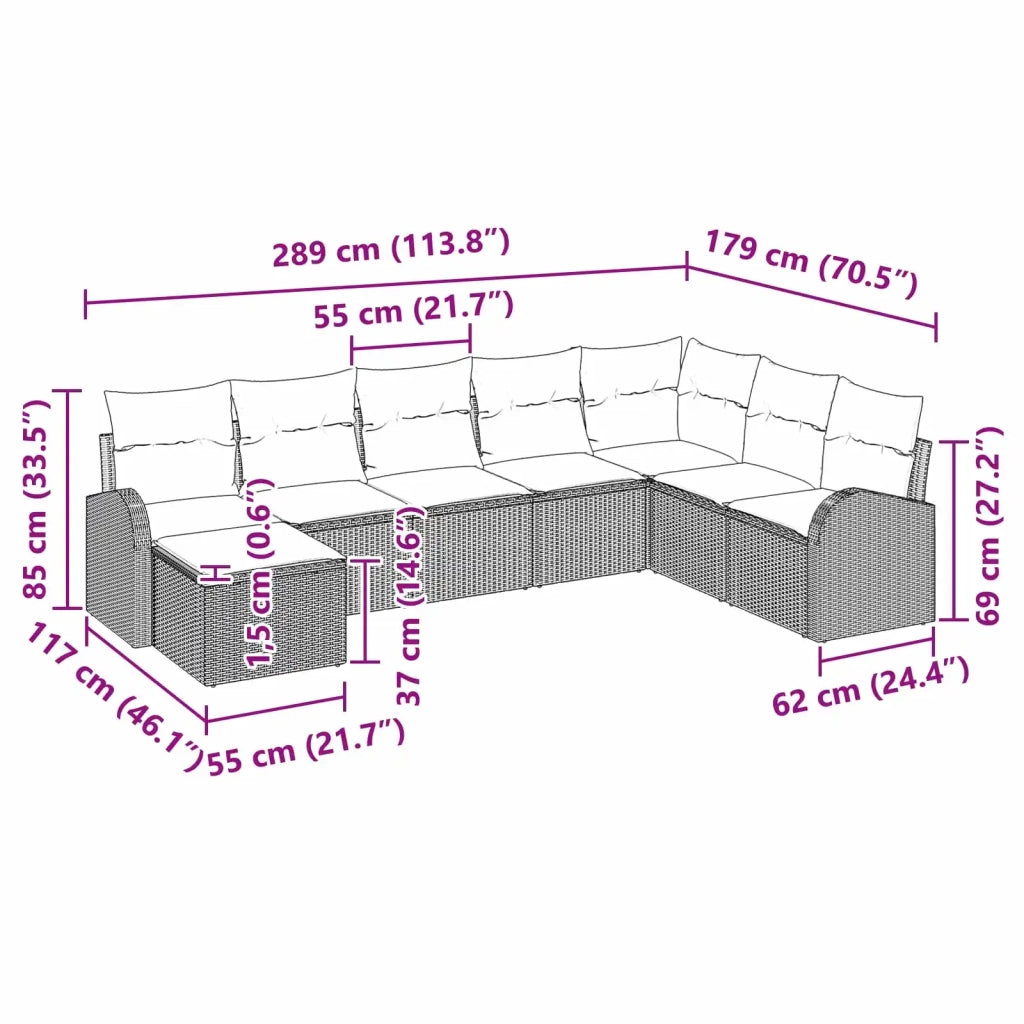 Set Divano da Giardino 8 pcs Marrone Poly Rattan