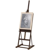 Cavalletto in Legno con Altezza Regolabile 171-230cm, Cavalletto Pittura con Archiviazione, Inclinazione Regolabile 80° max., Marrone