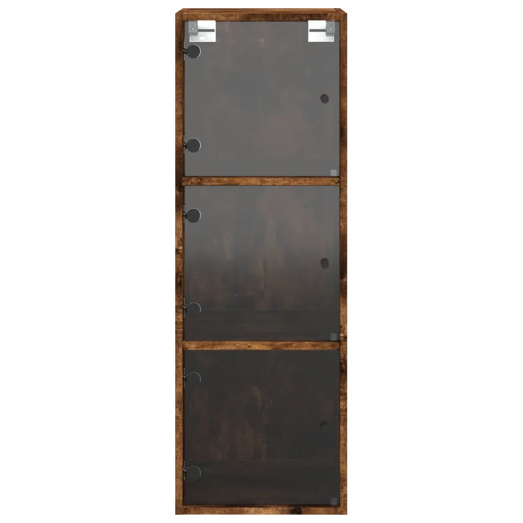 Armadietto a Muro | Mobile a Muro con Ante in Vetro Rovere Fumo 35x37x100 cm