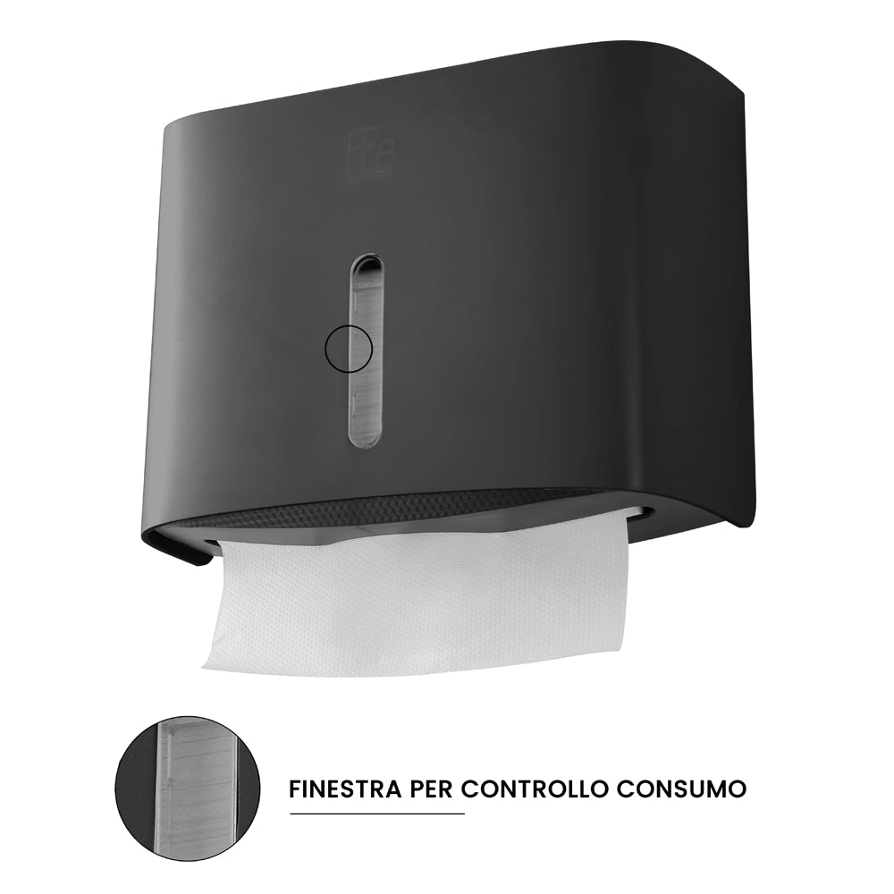 Distributore di salviette max 200 pz per carta piegata in ABS nero