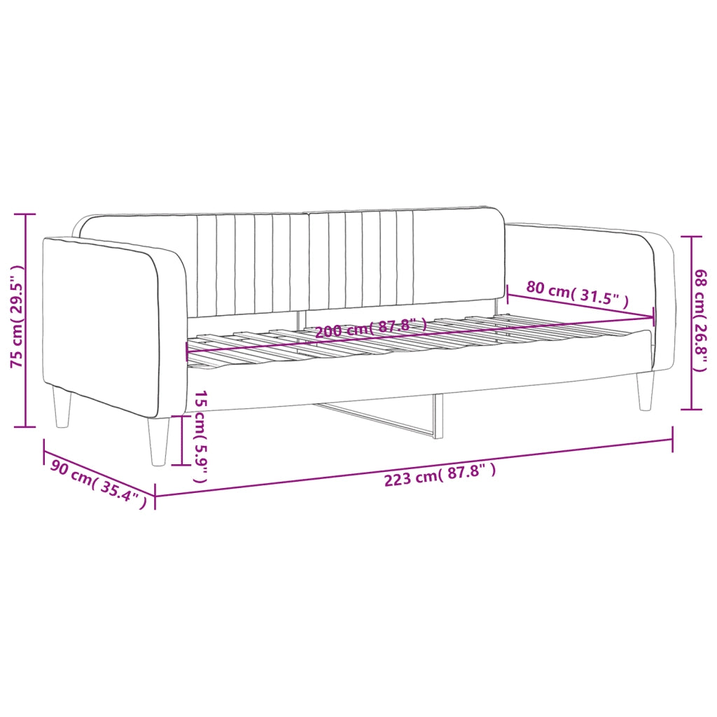Letto da Giorno Grigio Chiaro 80x200 cm in Velluto 354079