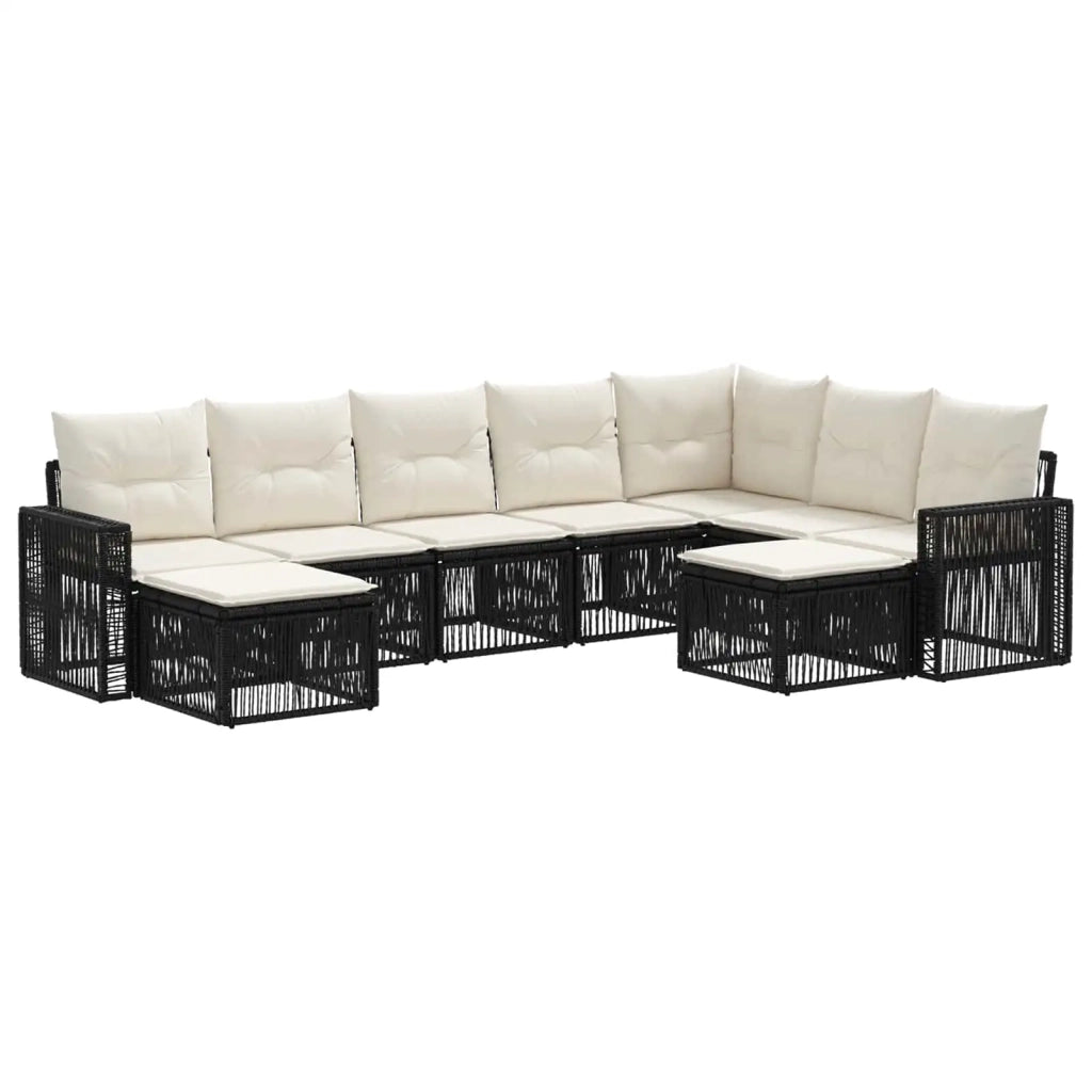 Set Divano da Giardino 9 pcs Nero e Bianco Crema polyrattan 3435310