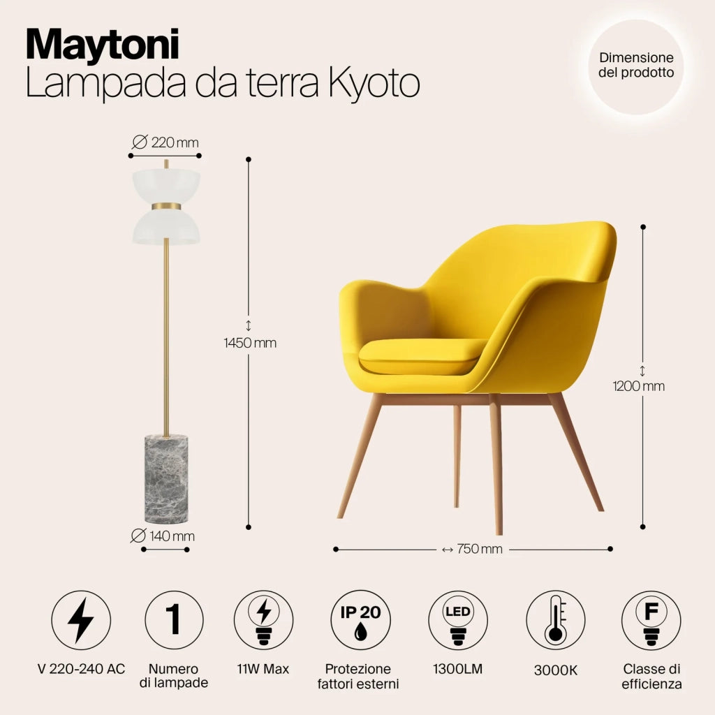 Maytoni Lampada da terra moderna Kyoto 1 luce G9 LED integrato oro metallo vetro