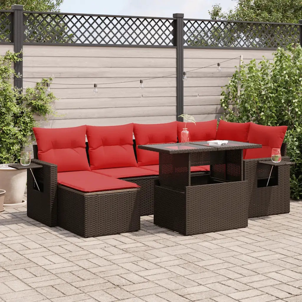Set Divani Giardino 7 pz con Cuscini Marrone Polyrattan Acacia 3326515