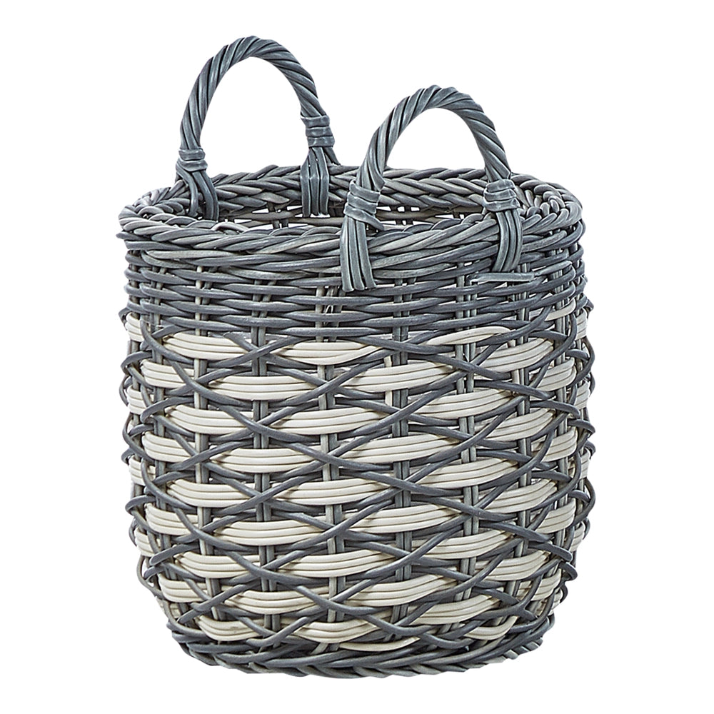 Set di 3 cesti per piante da esterno fioriere rivestite in rattan sintetico grigio e bianco
