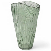Vaso di Vetro a Mano Handicraft - Vaso Decorativo a Specchio 25 cm - Design Ondulato - Vaso Fatto a Mano con Vetro Riciclato FSC - Decorativo - Sostenibile - Elegantemente Verde