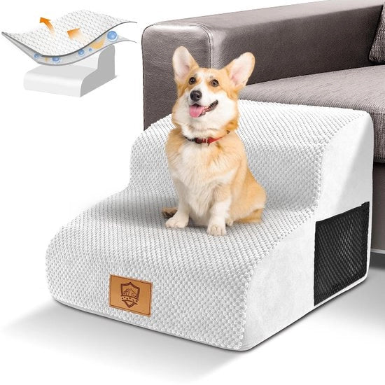 Trappola per cani 2 gradini, Helling per cani rimovibile con cacciapolvere lavabile e pavimento antiscivolo, Trappola per cani per piccoli cani, Helling per animali domestici rimovibile per divano letto, Bianco