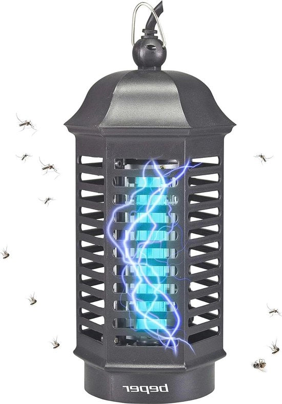 Lanterna con Rete Anti-Zanzare 4W Lampada UV-A - Senza Odore - Attrae Insetti - Scatola Removibile - Supporto da Appendere