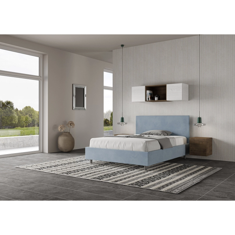 Letto imbottito Matrimoniale francese 140x210 cm Adele - Con rete,Microfibra,Azzurro