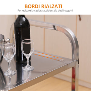 Carrello Portavivande da Cucina 3 Ripiani in Acciaio Inox 85x45x90 cm