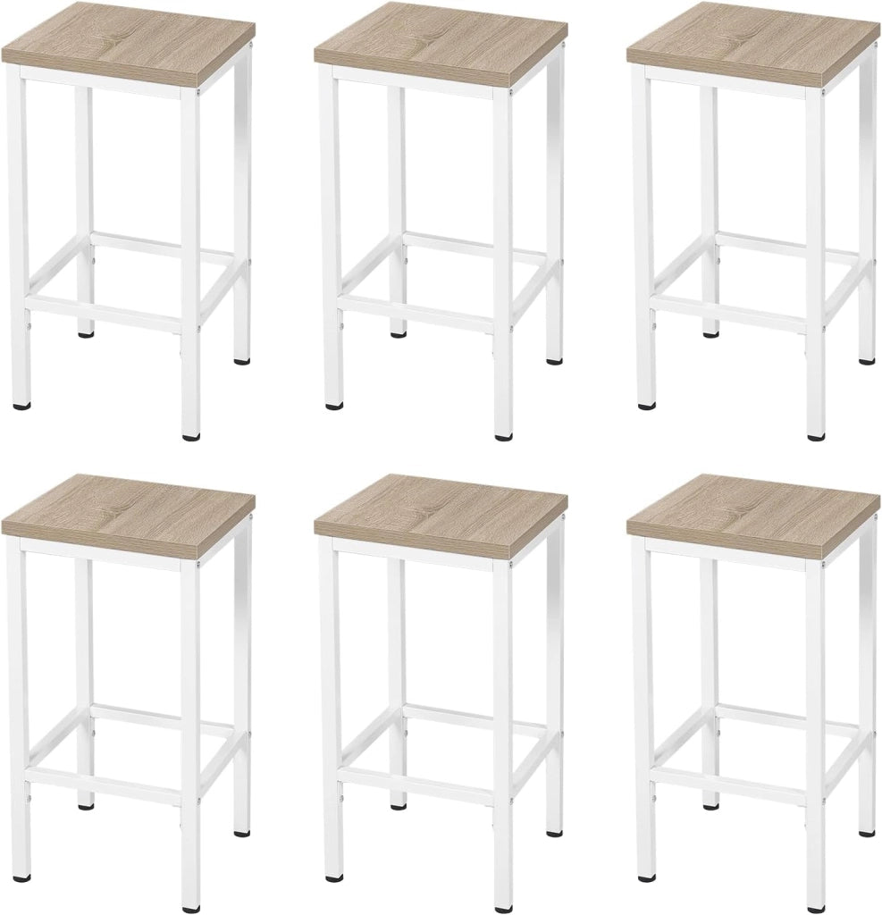 Set di 6 Sgabelli da Bar Industriali con Poggiapiedi, Sgabelli da Cucina senza Schienale, Sedie Alte per Penisola Cucina, Sedile in Truciolato e Telaio, 33x33x65cm, rovere chiaro, 1059BY-6
