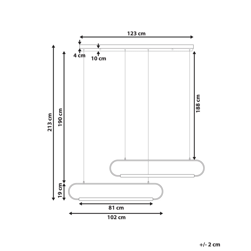Lampadario a 2 luci LED integrate design paralumi metallo verniciato nero e legno chiaro stile moderno