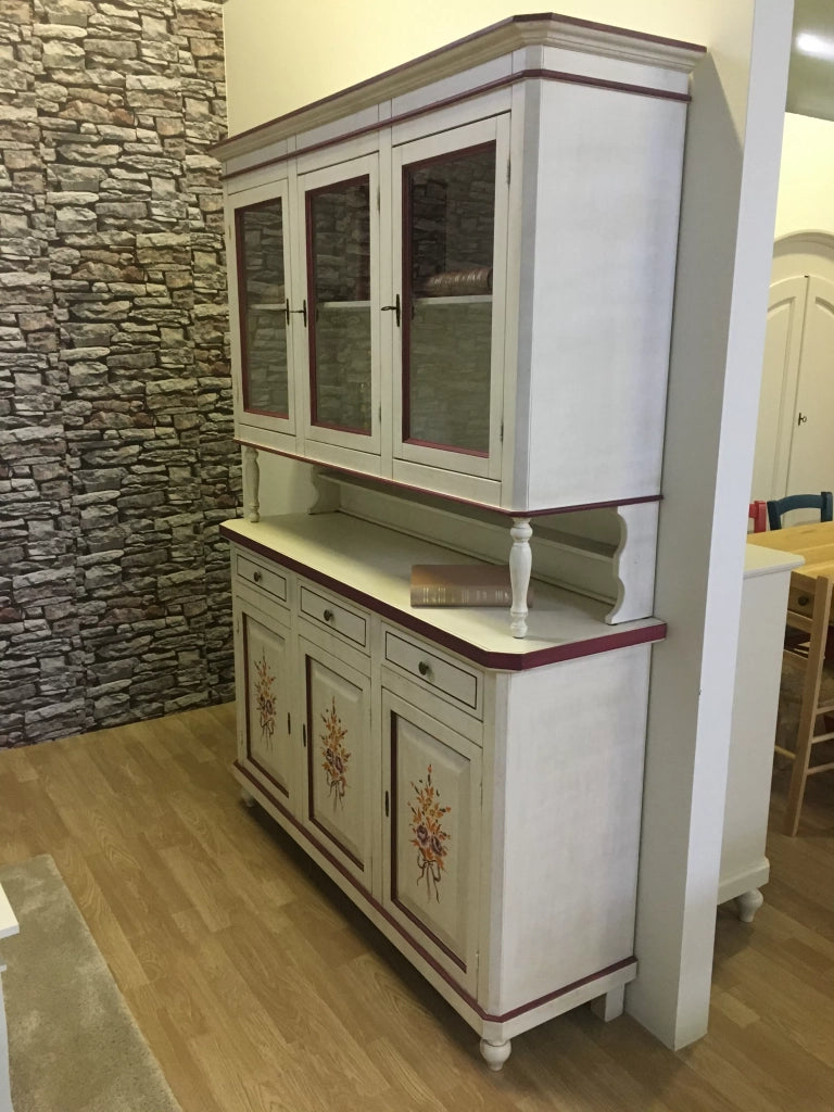 Cristalliera napoletana arte povera bianco invecchiato con decori  l.150 p.43 h.208 - Mobili 2G