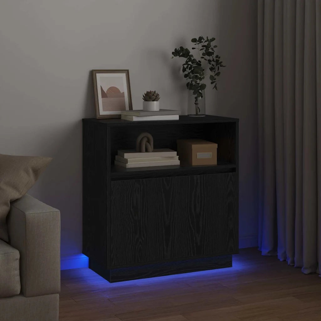 Credenza | Madia LED Rovere Nero 71 x 34,5 x 75 cm Legno multistrato
