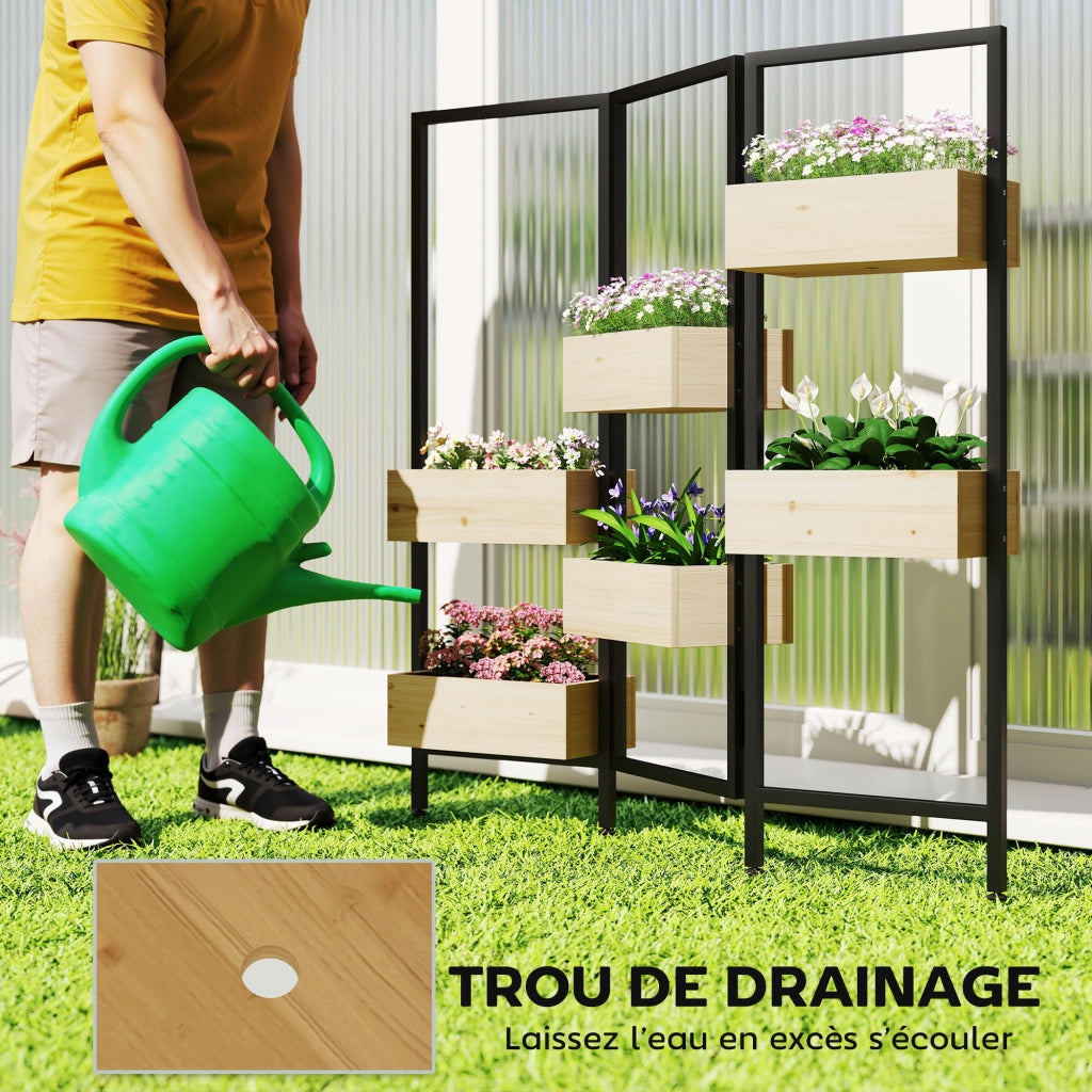 Paravento esterno pieghevole 3 pannelli con 6 vasi ¨C zephmum ¨C legno naturale