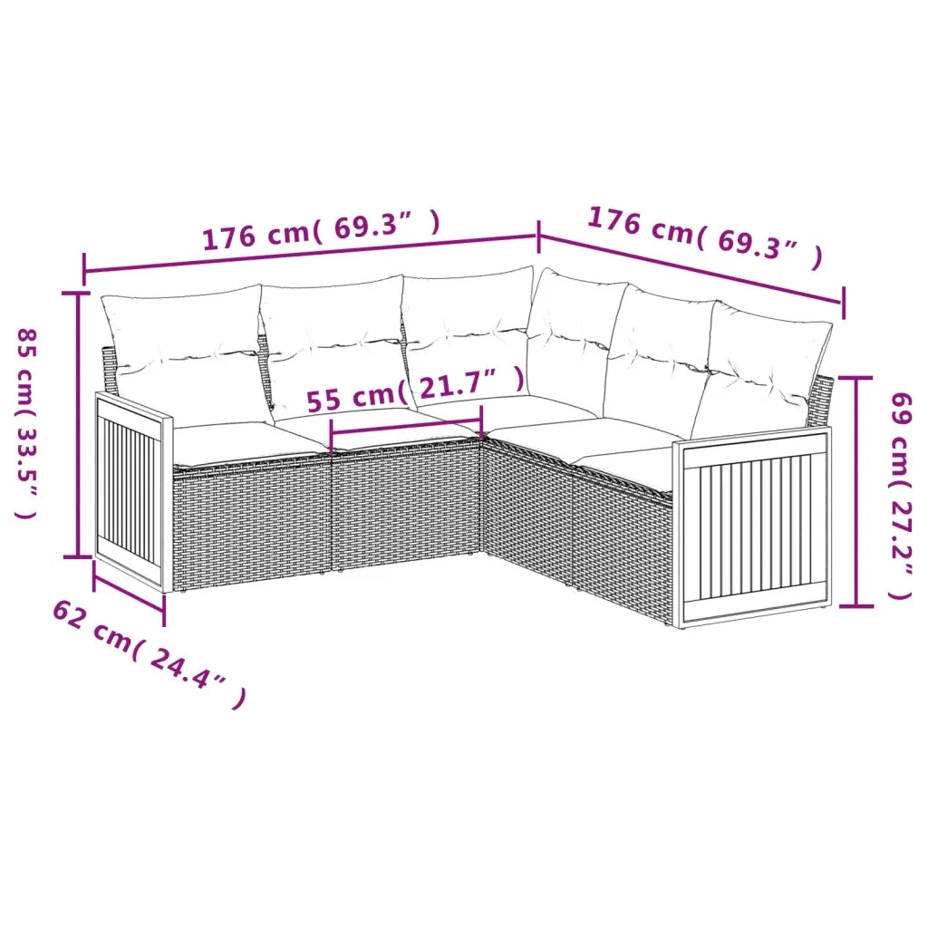 Set Divani da Giardino 5 pz con Cuscini in Polyrattan Nero 3227637